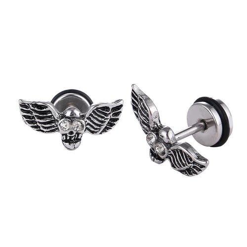 Fake Piercing Expander silberfarben Flügel Totenkopf Schaubverschluss Edelstahl - chic - net.de