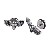 Load image into Gallery viewer, Fake Piercing Expander silberfarben Flügel Totenkopf Schaubverschluss Edelstahl - chic - net.de
