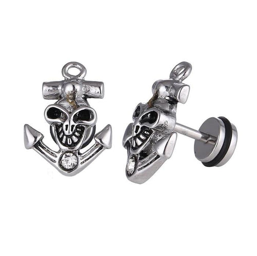Fake Piercing Expander silberfarben Totenkopf im Anker Zirkonia weiß Schaubverschluss Edelstahl - chic - net.de