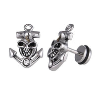 Load image into Gallery viewer, Fake Piercing Expander silberfarben Totenkopf im Anker Zirkonia weiß Schaubverschluss Edelstahl - chic - net.de
