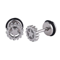 Load image into Gallery viewer, Fake Piercing Expander silberfarben Zahnrad mit Stern Schaubverschluss Edelstahl - chic - net.de
