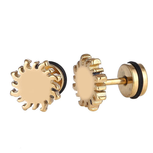 Fake Piercing Expander Sonne goldfarben Schraubverschluss Edelstahl - chic - net.de