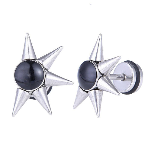 Fake Piercing Expander Zacken schwarzer Stein silberfarben Schraubverschluss Edelstahl - chic - net.de