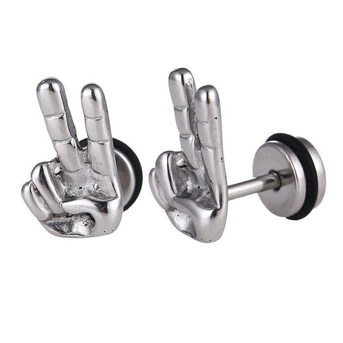 Fake Piercing Piece Handzeichen Victories Edelstahl Schraubverschluss silberfarben - chic - net.de