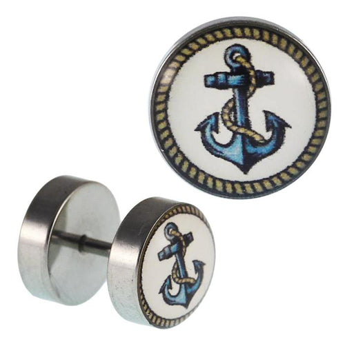 Fake Piercing Plug Edelstahl Anker Blau Seil 10 mm - chic - net.de
