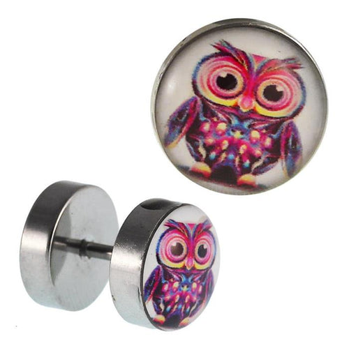 Fake Piercing Plug Edelstahl Eule bunt große Kulleraugen 10 mm - chic - net.de