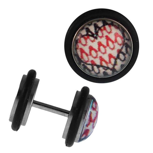 Fake Piercing Plug Edelstahl Pinguine Herz rot schwarz Gummiring 7 mm - chic - net.de