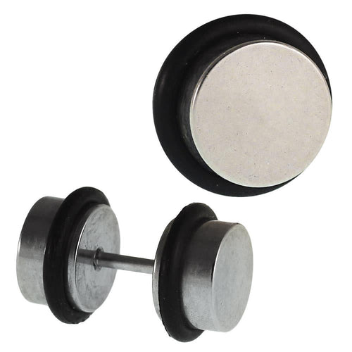 Fake Piercing Plug Edelstahl schlicht silber rund Gummi - chic - net.de