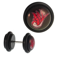 Load image into Gallery viewer, Fake Piercing Plug Tunnel Schwalbe rot schwarz Gummiring 7 mm - chic - net.de
