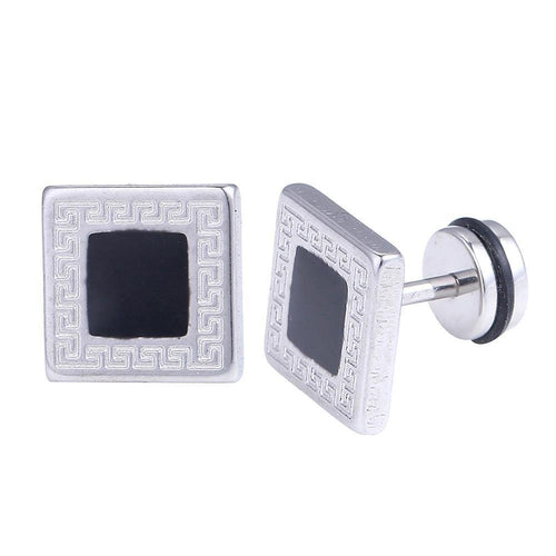 Fake Piercing Quadrat 10 mm schwarz Rand Muster Edelstahl Schraubverschluss silberfarben - chic - net.de