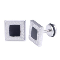 Load image into Gallery viewer, Fake Piercing Quadrat 10 mm schwarz Rand Muster Edelstahl Schraubverschluss silberfarben - chic - net.de
