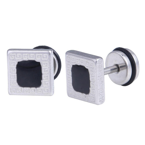 Fake Piercing Quadrat schwarz Rand Muster 7 mm Edelstahl Schraubverschluss silberfarben - chic - net.de