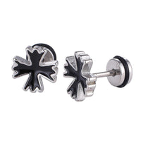 Load image into Gallery viewer, Fake Piercing schwarzes Kreuz Zacken Rand Edelstahl Schraubverschluss silberfarben - chic - net.de
