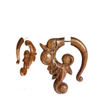 Cargar imagen en el visor de la galería, Fake Piercing Siamea Holz Ornament Schnörkel mittelbraun Maserung Organic Tribal - chic - net.de
