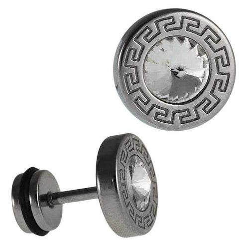 Fake Piercing silbern rund kleiner Zirkonia weiß 10 mm quadratisches Muster Edelstahl - chic - net.de