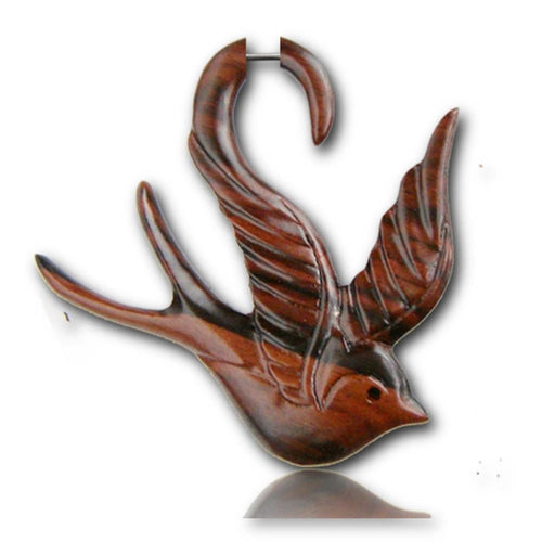 Fake Piercing Sono Holz Vogel Schwalbe braun gemasert Plug Ohrstecker nickelfrei - chic - net.de