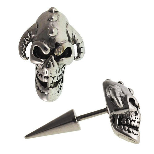 Fake Piercing Totenkopf mit Hörner Spike Spitze Schraubverschluss silberfarben - chic - net.de