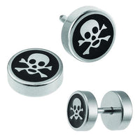 Load image into Gallery viewer, Fake Plug Piercing Edelstahl schwarz silber Totenkopf 8 mm rund Ohrstecker - chic - net.de
