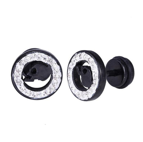 Fake Plug Piercing Edelstahl schwarz weißer Zirkonia Rand Totenkopf Schädel schwarz - chic - net.de