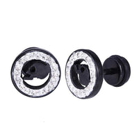 Load image into Gallery viewer, Fake Plug Piercing Edelstahl schwarz weißer Zirkonia Rand Totenkopf Schädel schwarz - chic - net.de
