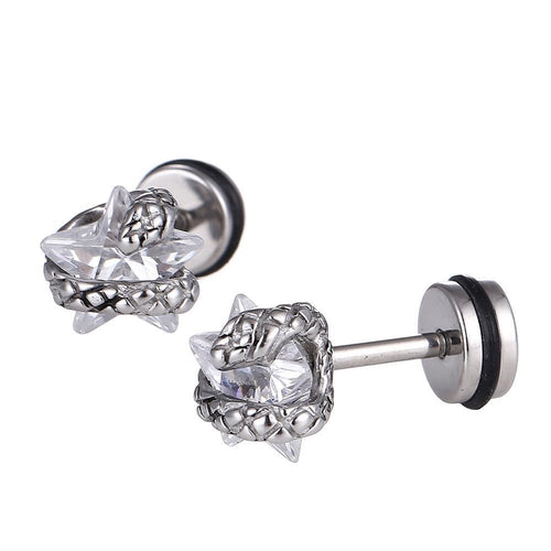 Fake Plug Piercing Edelstahl silber Farben Zirkonia Stein Sternform Schlange - chic - net.de