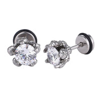 Load image into Gallery viewer, Fake Plug Piercing Edelstahl silberarben Kralle hält großen Zirkonia Stein weiß - chic - net.de
