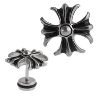 Load image into Gallery viewer, Fake Plug Piercing Edelstahl silberfarben Blume schwarze Streifen Kugel mittig - chic - net.de
