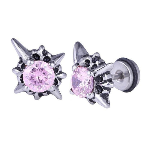 Fake Plug Piercing Edelstahl silberfarben Blume Zirkonia Stein rosa rund - chic - net.de
