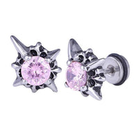 Load image into Gallery viewer, Fake Plug Piercing Edelstahl silberfarben Blume Zirkonia Stein rosa rund - chic - net.de
