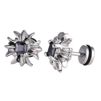 Cargar imagen en el visor de la galería, Fake Plug Piercing Edelstahl silberfarben Blume Zirkonia Stein schwarz rund - chic - net.de
