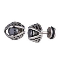 Cargar imagen en el visor de la galería, Fake Plug Piercing Edelstahl silberfarben Flügel Zirkonia Stein schwarz Ohrstecker - chic - net.de
