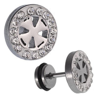Load image into Gallery viewer, Fake Plug Piercing Edelstahl silberfarben Rand Zirkonia Steine Kreuz mittig - chic - net.de
