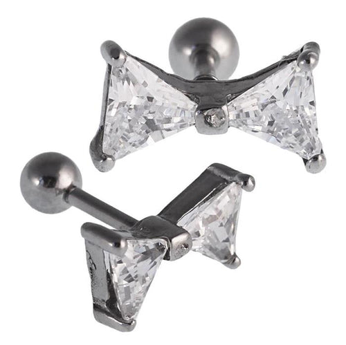 Fake Plug Piercing Edelstahl silberfarben Schleife Zirkonia Steine - chic - net.de