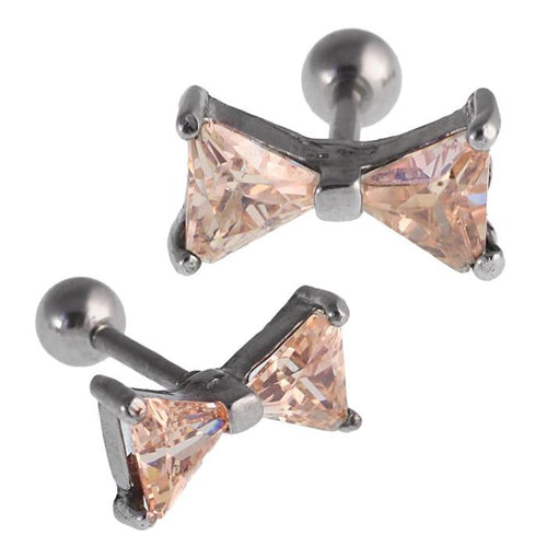 Fake Plug Piercing Edelstahl silberfarben Schleife Zirkonia Steine orange - chic - net.de