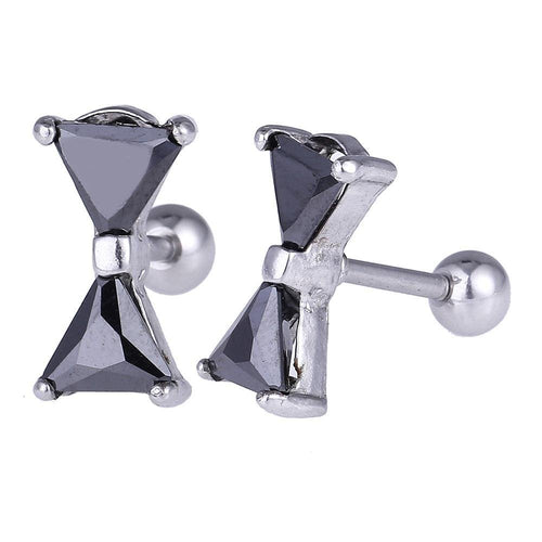 Fake Plug Piercing Edelstahl silberfarben Schleife Zirkonia Steine schwarz - chic - net.de