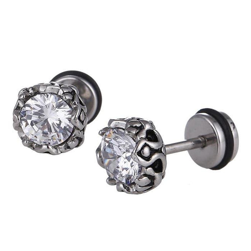 Fake Plug Piercing Edelstahl silberfarben Schnörkel Zirkonia Stein weiß rund - chic - net.de