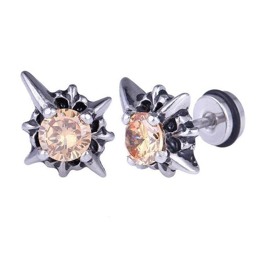 Fake Plug Piercing Edelstahl silberfarben Zacken Zirkonia Stein orange - chic - net.de
