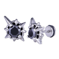 Cargar imagen en el visor de la galería, Fake Plug Piercing Edelstahl silberfarben Zacken Zirkonia Stein schwarz - chic - net.de
