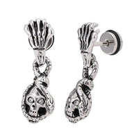 Load image into Gallery viewer, Fake Plug Piercing Edelstahl Skelett Hand Totenkopf mit Schlange Schraubverschluss - chic - net.de

