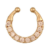 Load image into Gallery viewer, Fake Septum Piercing gelbgolden Rand weiße runde Zirkonia Steine Edelstahl - chic - net.de
