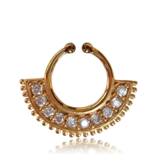 Fake Septum Piercing Nasenringe gelb golden Messing Brass Reihe von Glitzersteinen - chic - net.de