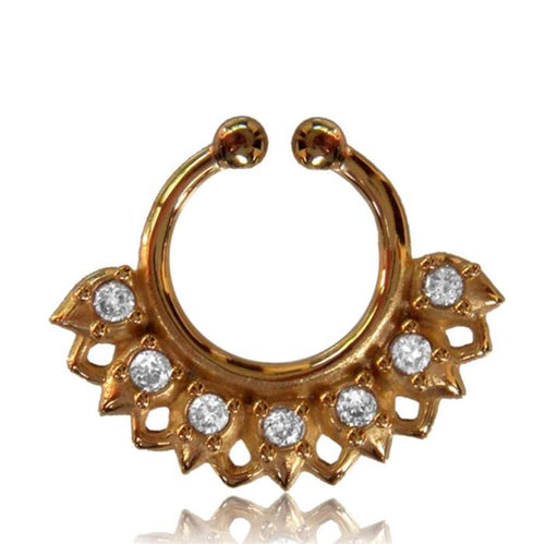 Fake Septum Piercing Nasenringe golden halbkreis Glitzer Steine Messing Brass - chic - net.de