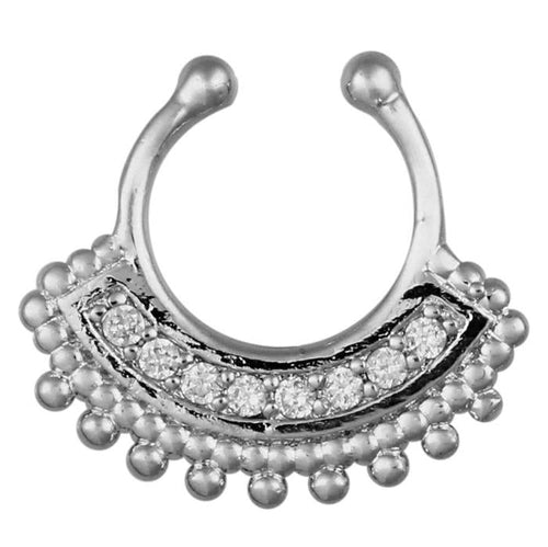 Fake Septum Piercing silberfarben kugeln Band Zirkonia Steine weiß Edelstahl - chic - net.de