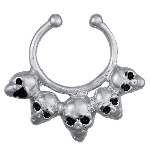 Fake Septum Piercing silberfarben Totenköpfe schwarze Augen Edelstahl - chic - net.de