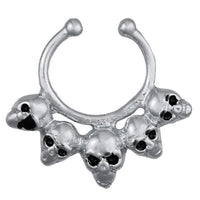 Load image into Gallery viewer, Fake Septum Piercing silberfarben Totenköpfe schwarze Augen Edelstahl - chic - net.de
