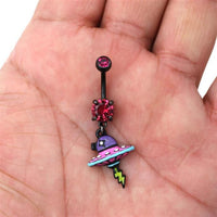 Load image into Gallery viewer, Glitzer Bauchnabel Piercing Edelstahl Zirkonia Ufo pink - chic - net.de
