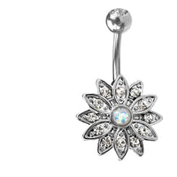Load image into Gallery viewer, Glitzer Bauchnabel Piercing Kristall Blume Edelstahl - chic - net.de
