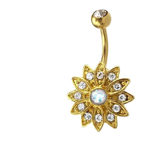 Glitzer Bauchnabel Piercing Kristall Blume Edelstahl - chic - net.de