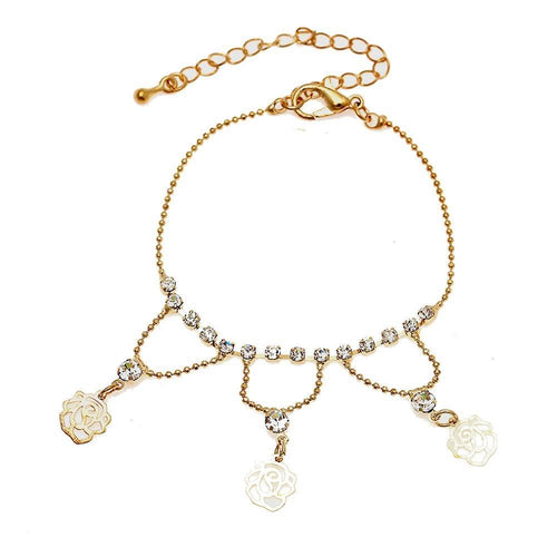 Glitzer Brass Armband Rosen Zirkonia weiß facettiert golden 16 - 22 cm verstellbar - chic - net.de