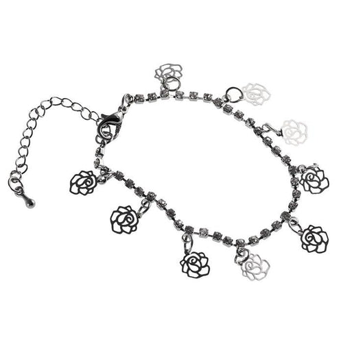 Glitzer Brass Armband Rosen Zirkonia weiß facettiert silbern 17 - 23 cm verstellbar - chic - net.de